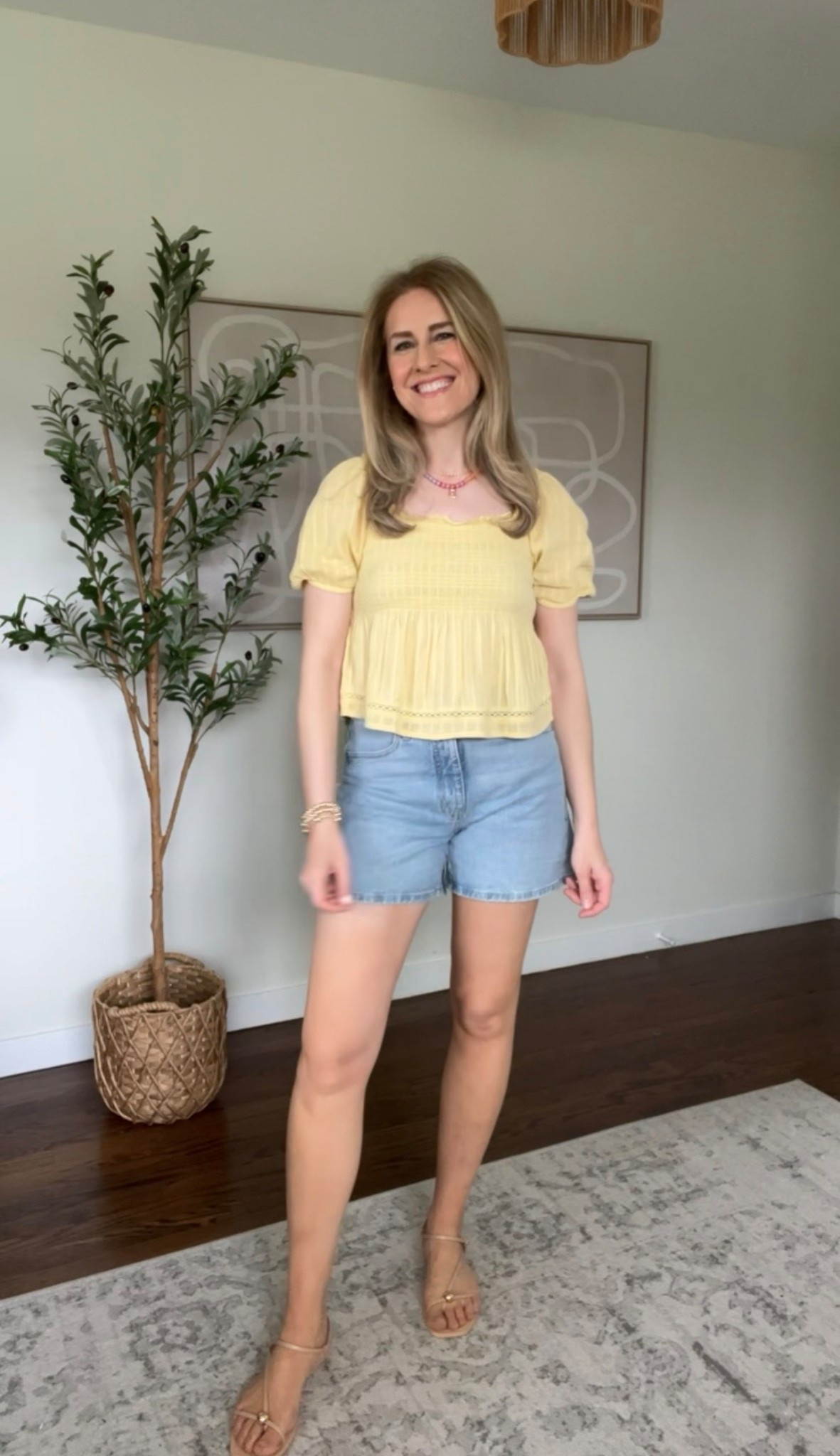 Walmart spring outfit idea with this babydoll blouse and denim shorts. I’m on the fence with this top for me personally but it’s pretty and also comes in ivory. True to size small. Shorts are great, 5” inseam, under $20. Fit true to size, I’m a 6. #walmartfashion 

#LTKOver40 #LTKootd