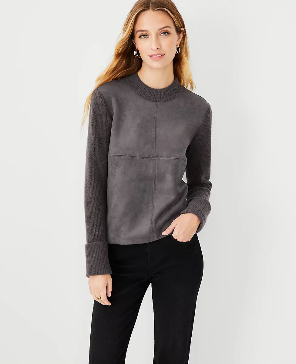 Faux Suede Mixed Media Sweater | Ann Taylor (US)