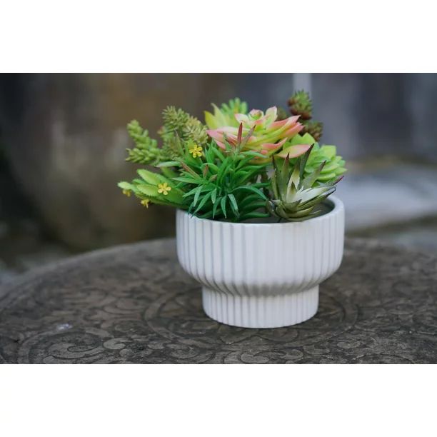 Better Homes & Gardens Pottery 8" x 8" x 5" Round White Ceramic Plant Planter with Weather Resist... | Walmart (US)
