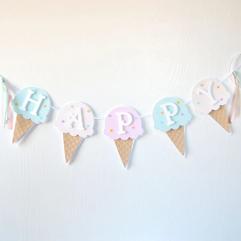 Ice Cream Birthday Banner: A sweet, custom party garland for parties and baby showers alike done ... | Etsy (US)