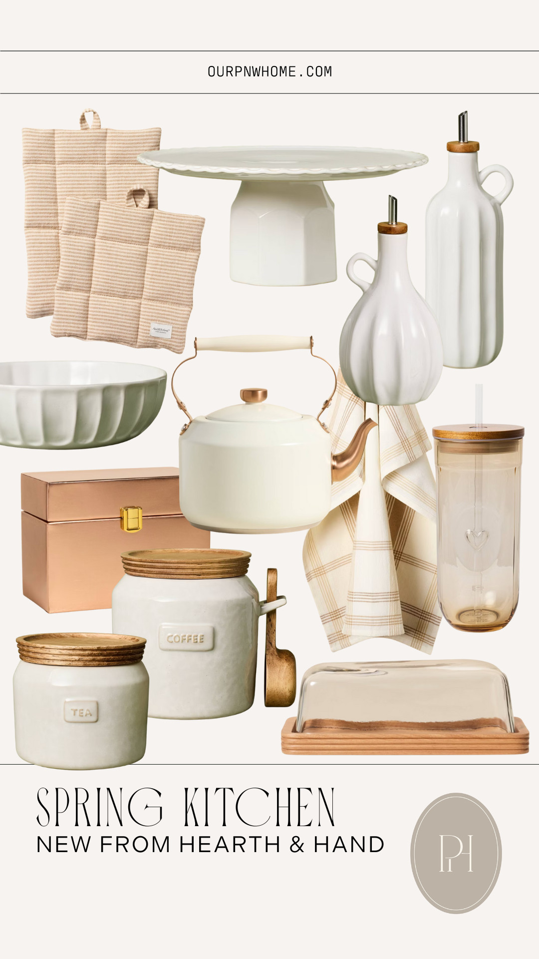 New from Hearth & Hand at Target for the spring kitchen!

Neutral kitchen, spring home, home decor, home accents, tea towel, neutral kitchen towel, oven mitts, glass butter dish, white tea kettle, coffee canister, tea canister, copper recipe card box, glass tumbler, iced coffee tumbler, fluted oil bottle, oil & vinegar dispensers, white cake stand, cake pedestal 

 #LTKSeasonal #LTKHome #LTKFindsUnder50