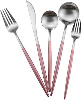Gugrida Luxury Flatware, Royal 5 Piece Matte Pink Handle 18/10 Stainless Steel Tableware Sets for... | Amazon (US)