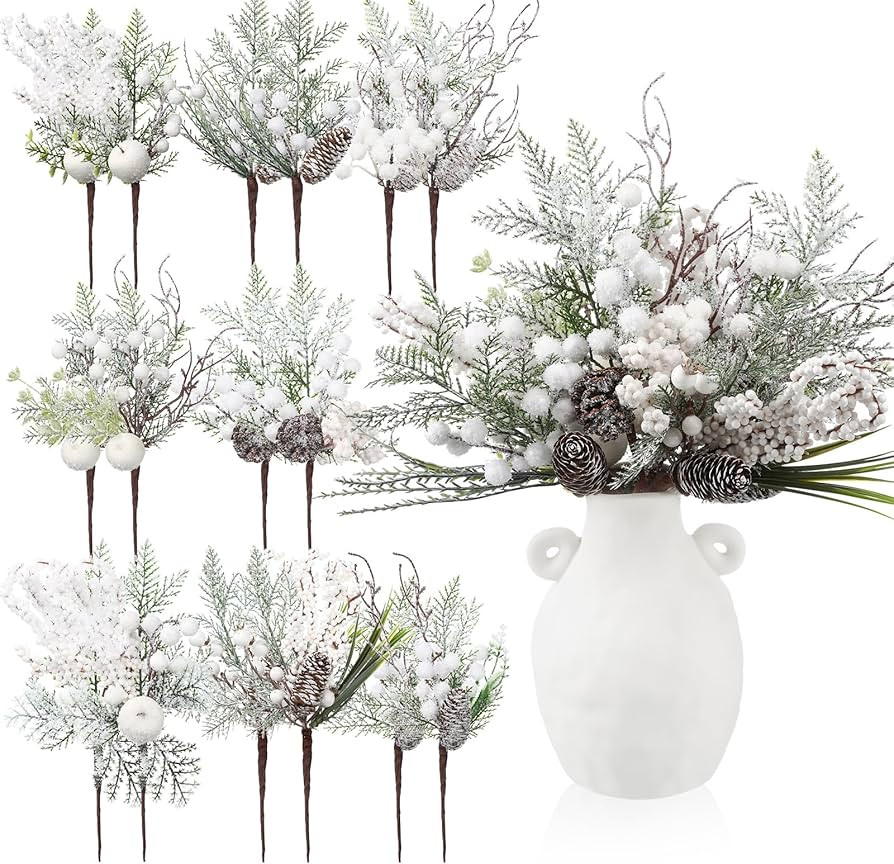 16 Pcs Christmas Pine Cones Picks Artificial Berries Sprays Branches Faux Greenery Floral Stems S... | Amazon (US)