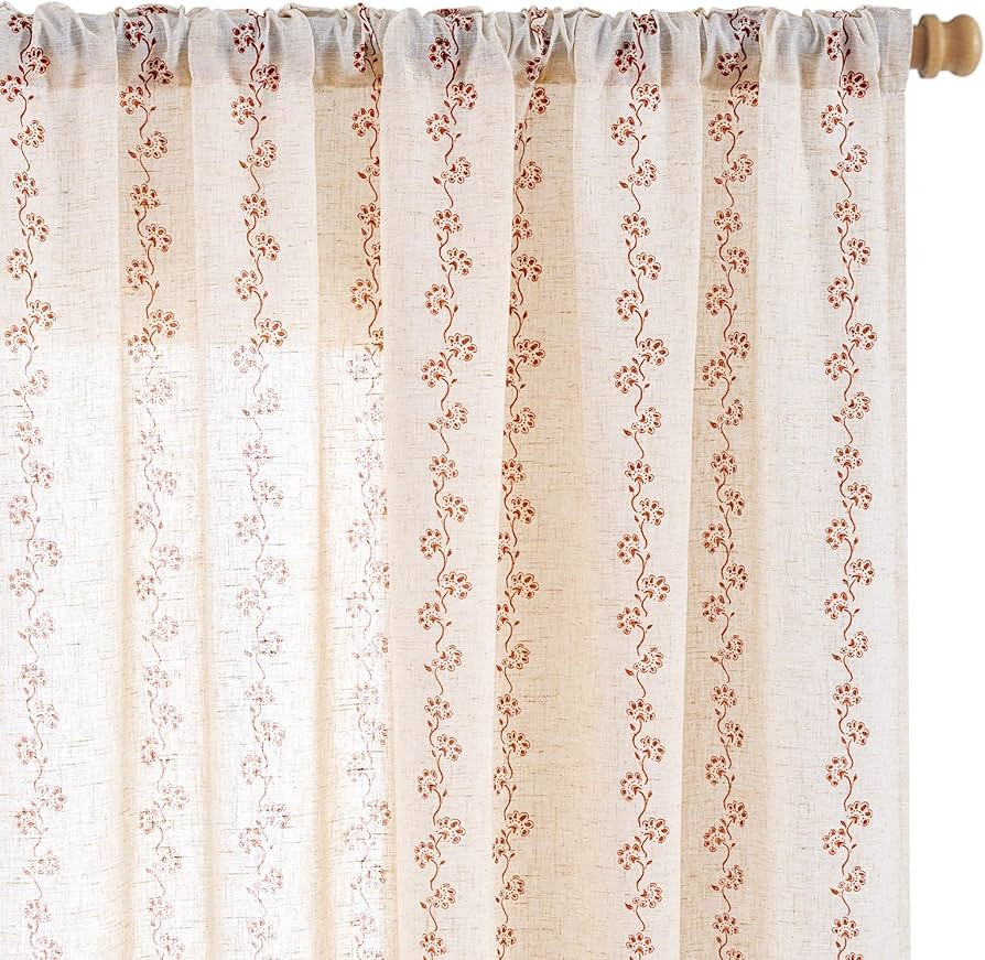 Lazzzy Cathy Linen Floral Curtains for Living Room Privacy Curtains 96 inch Length Set of 2 for B... | Amazon (US)