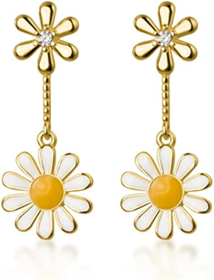 SLUYNZ 925 Sterling Silver CZ Daisy Earrings Dangle for Women Teen Girls Flower Drop Earring Stud... | Amazon (US)