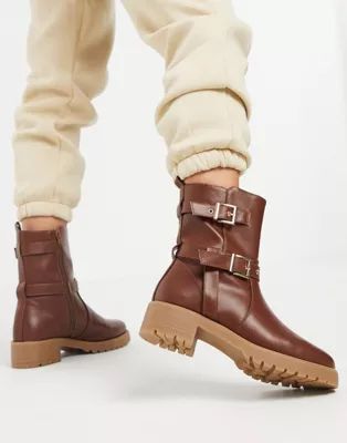 ASOS DESIGN Asha pull on trucker boots in brown | ASOS (Global)