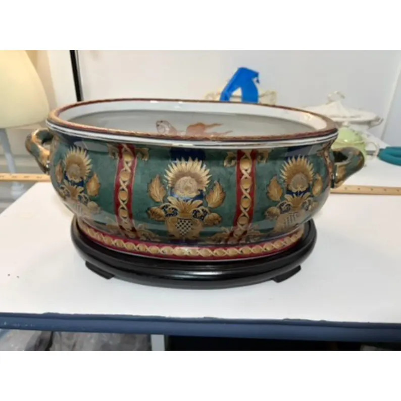 vtg. chinese hand painted and Gilt porcelain footbath with floral motifs | Etsy (Global)