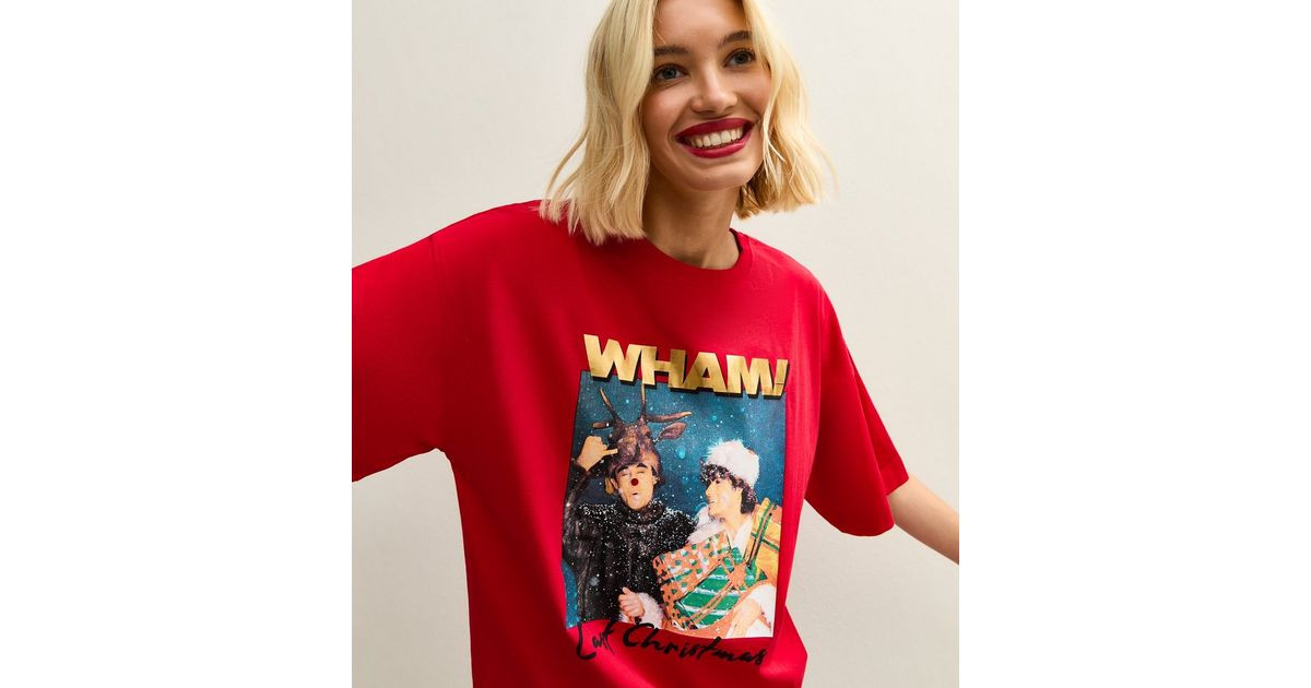 Bright Red Christmas Wham! Print Oversized T-Shirt | New Look | New Look (UK)