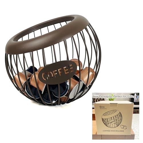 AIYICIII K-Cup Holder, Large Capacity K-Cup Organizer for Counter, Coffee Bar Accessories, Metal Coffee Pods Storage (Brown) | Amazon (US)