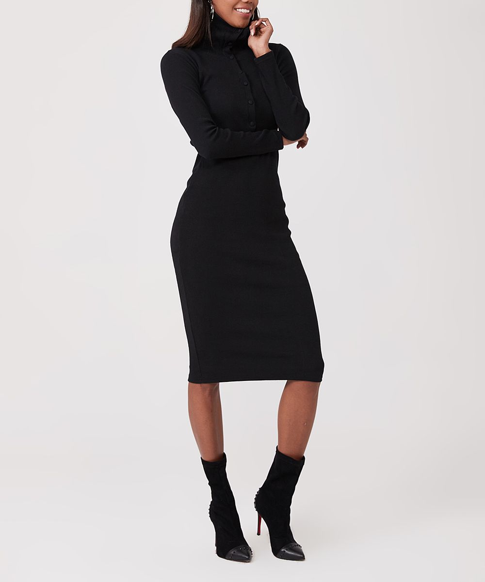 Simmly Women's Casual Dresses Black - Black Turtleneck Midi Dress - Women | Zulily