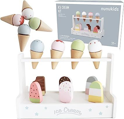 Amazon.com: nunukids Wooden Ice Cream Set Wood Ice Cream Toy for Kids 10pc Ice Cream Toys for Tod... | Amazon (US)