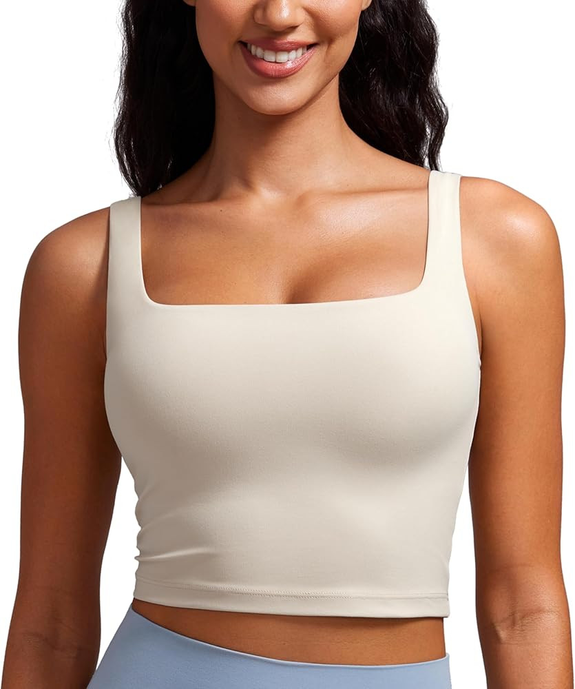 CRZ YOGA Butterluxe Womens Square Neck Longline Sports Bra - Workout Crop Tank Tops Padded Yoga C... | Amazon (US)