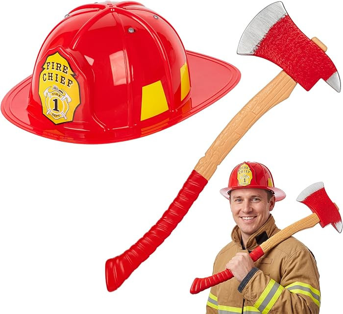2PCS Firefighter Helmet Adult Set with Fireman Hat and Axe,Halloween Firefighter Costume Accessor... | Amazon (US)