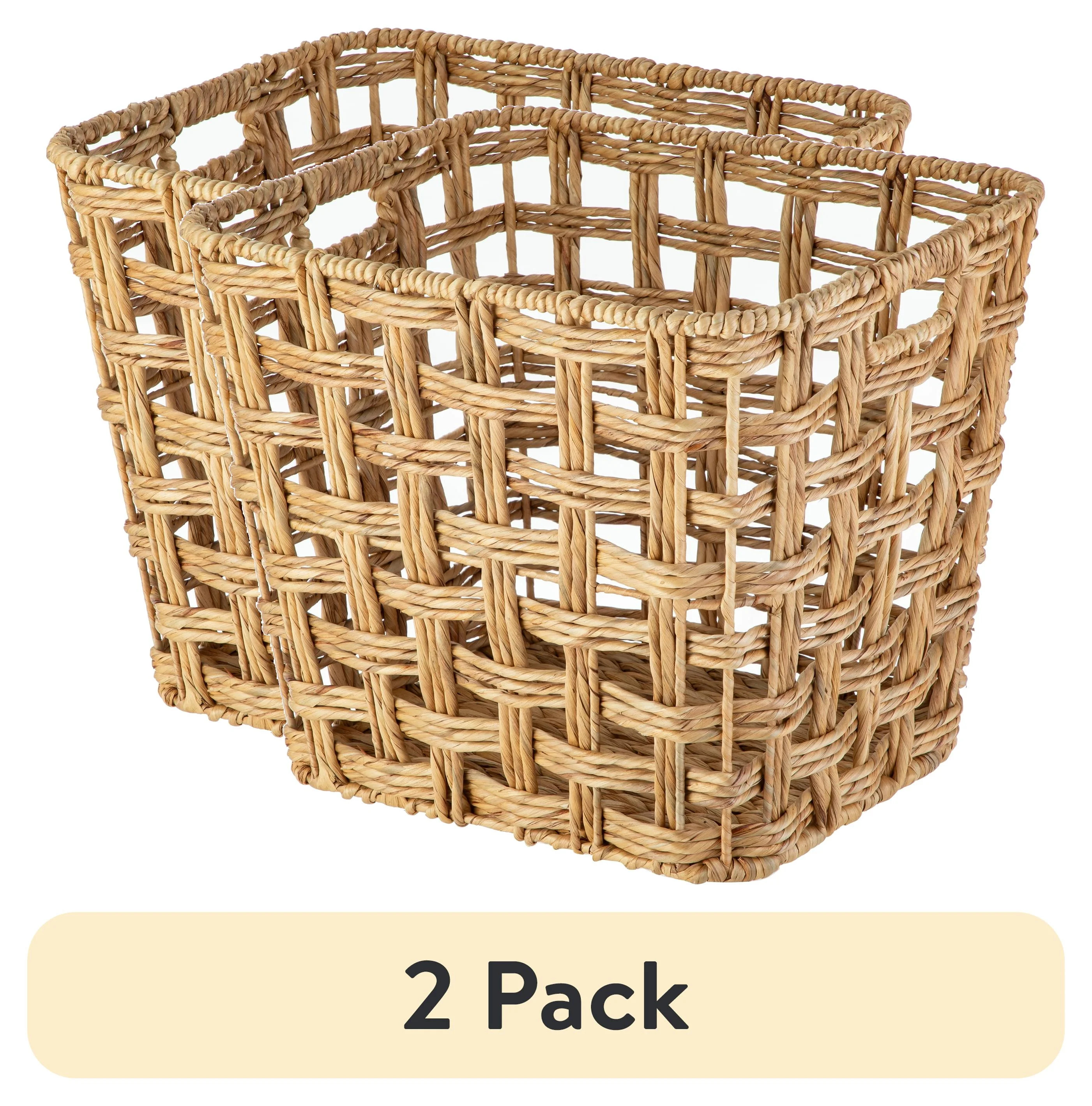 (2 pack) Better Homes & Gardens Extra Large Water Hyacinth Twist Decorative Storage Basket with H... | Walmart (US)