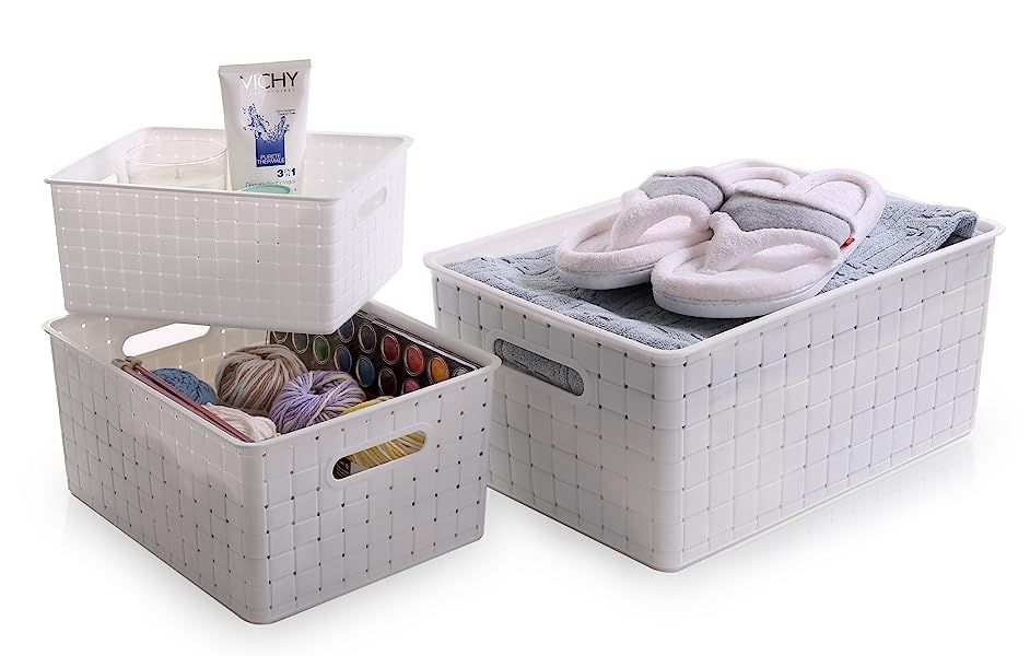 BINO Woven Plastic Storage Basket, Medium (White) | Amazon (US)