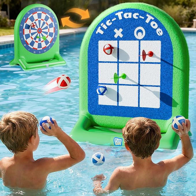 Funscape Kids Fun Pool Floating Water Toys, Inflatable Tic-Tac-Toe Dart Board Game, Swimming Pool... | Amazon (US)