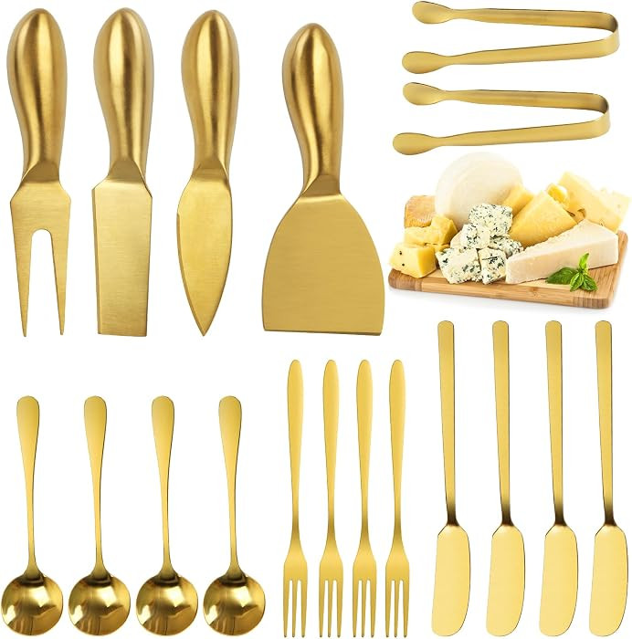 18 pieces Charcuterie Board Accessories, Gold Stainless Steel Cheese Knives, Butter Knife Spreade... | Amazon (US)