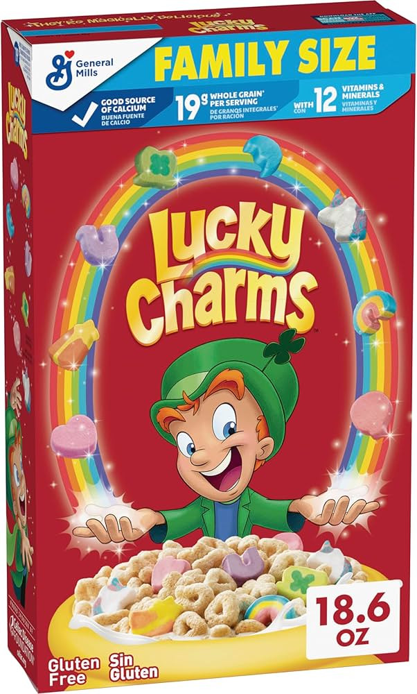 Lucky Charms Gluten Free Cereal with Marshmallows, Kids Breakfast Cereal, Made with Whole Grain, ... | Amazon (US)