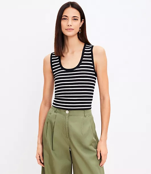 Loft Stripe Perfect Ribbed Scoop Neck Tank Top | LOFT