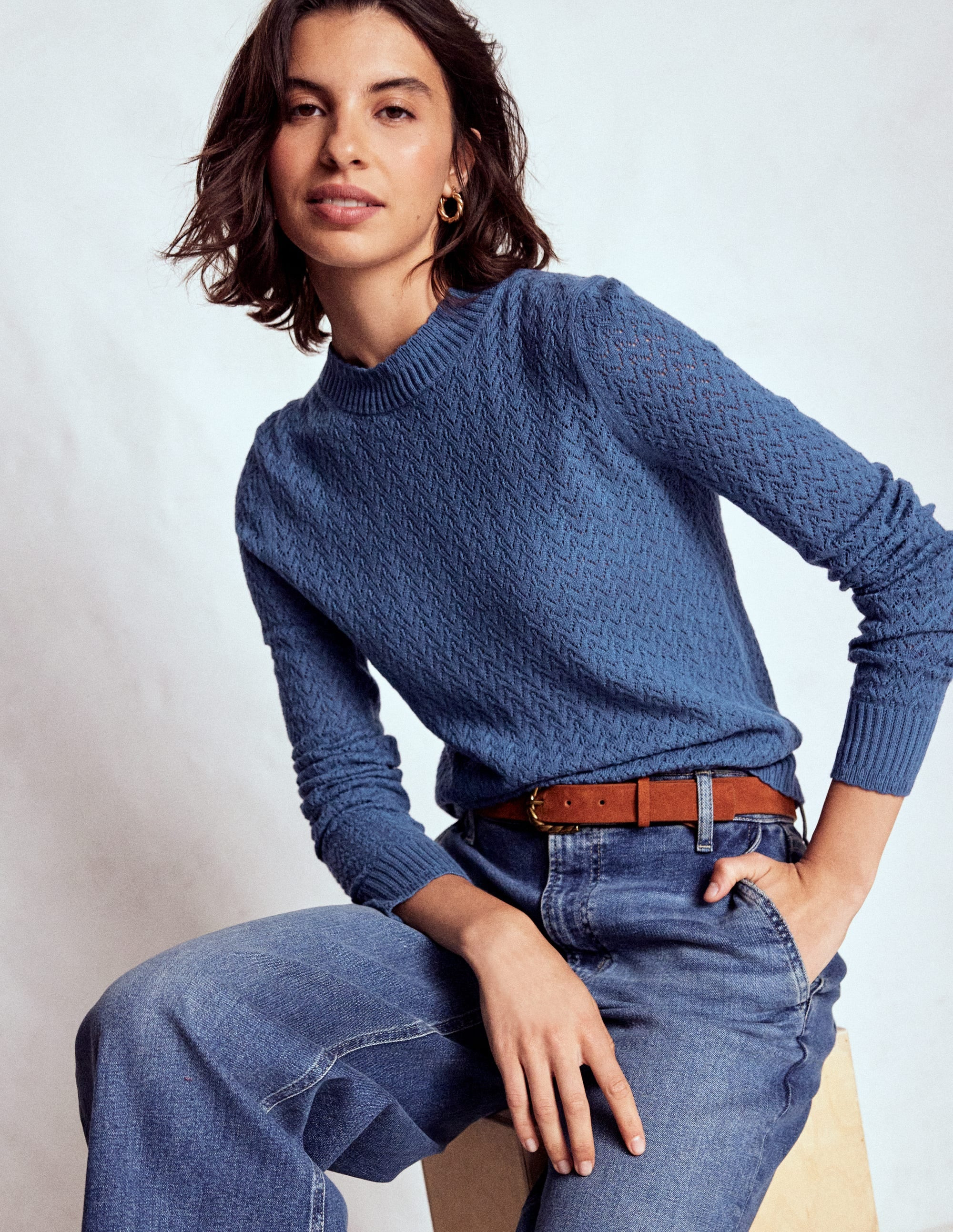 Diane Pointelle Sweater-Denim Blue | Boden (US)