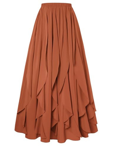 Scarlet Darkness Womens Boho Maxi Skirt 2026 Renaissance Long Skirt High Waist Ruffle Flowy Skirts Orange M | Amazon (US)