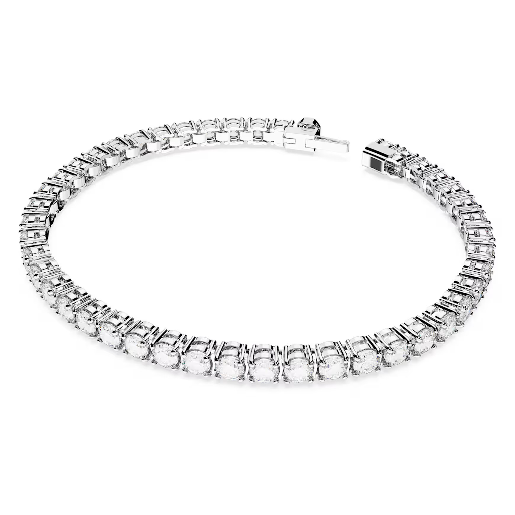Matrix Tennis bracelet, Round cut, White, Rhodium plated by SWAROVSKI | SWAROVSKI