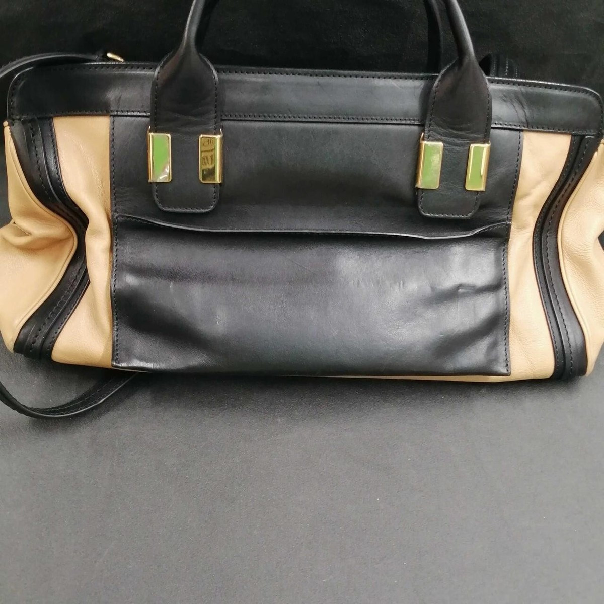 Chloe Alice Hand bag Shoulder 2way Beige Black Bicolor Leather Gold hardware | eBay US