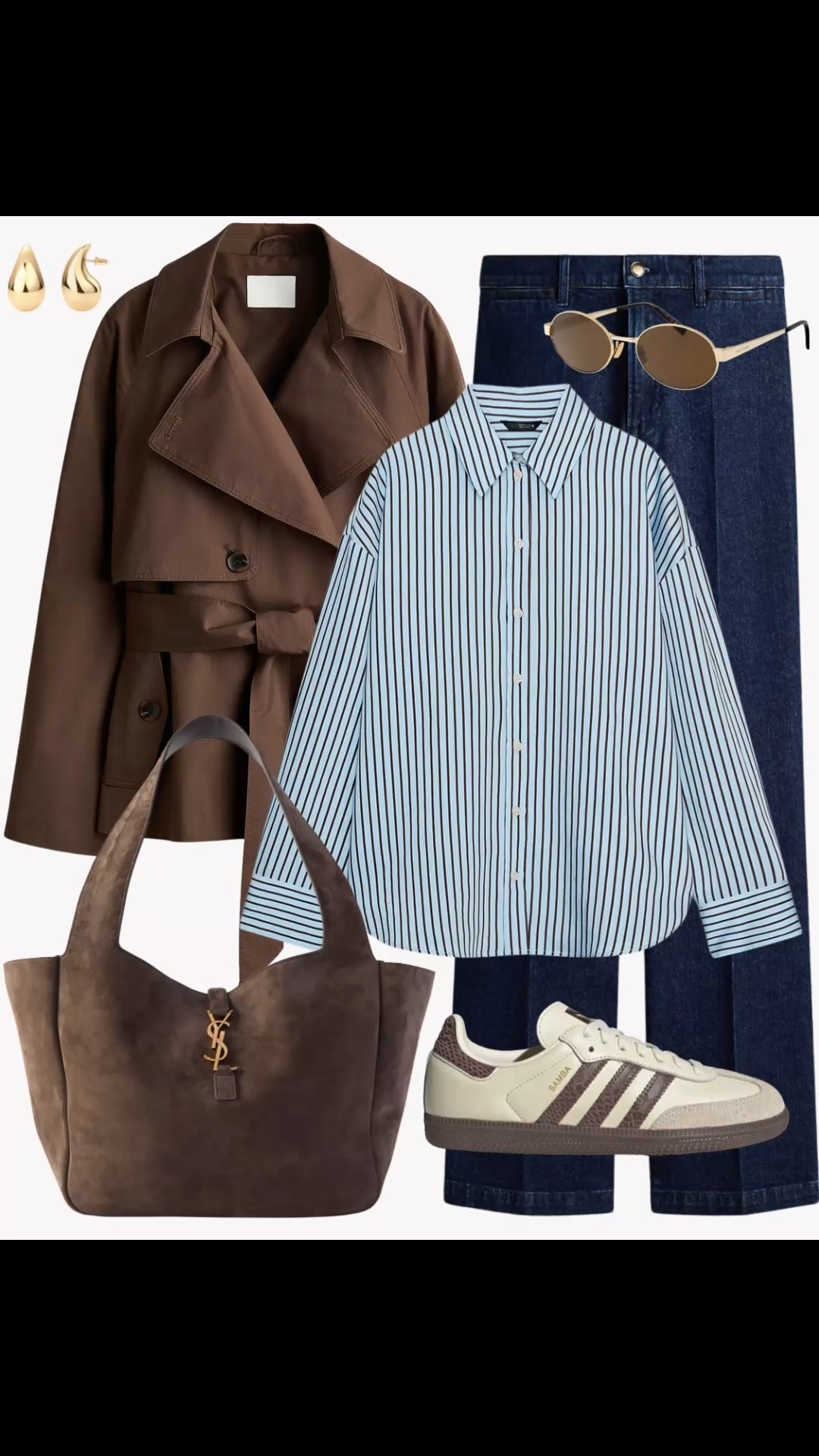 A late winter to early spring outfit with short belted trench, jeans, striped shirt, sneakers, tote bag 🩵🤎

#LTKPetite #LTKSaleAlert #LTKootd