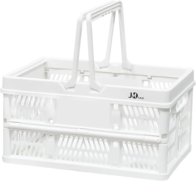 20 L Collapsible Shopping Basket, plastic basket, Basket with Handle, M (White) | Amazon (US)