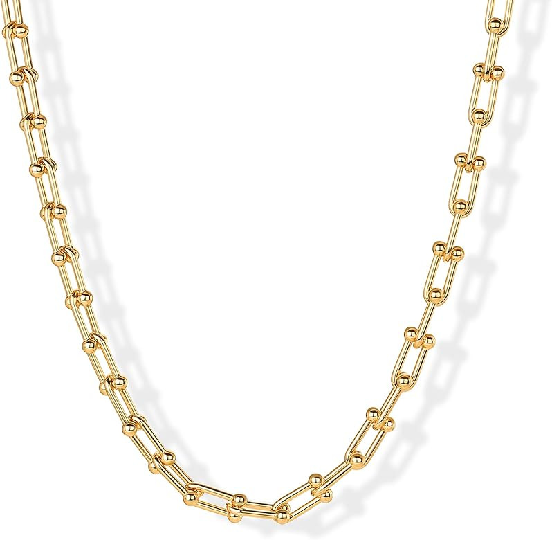 PAVOI 14K Gold Plated Chunky Chain Choker Necklaces for Women | Gold Statement Graduated Link Cha... | Amazon (US)