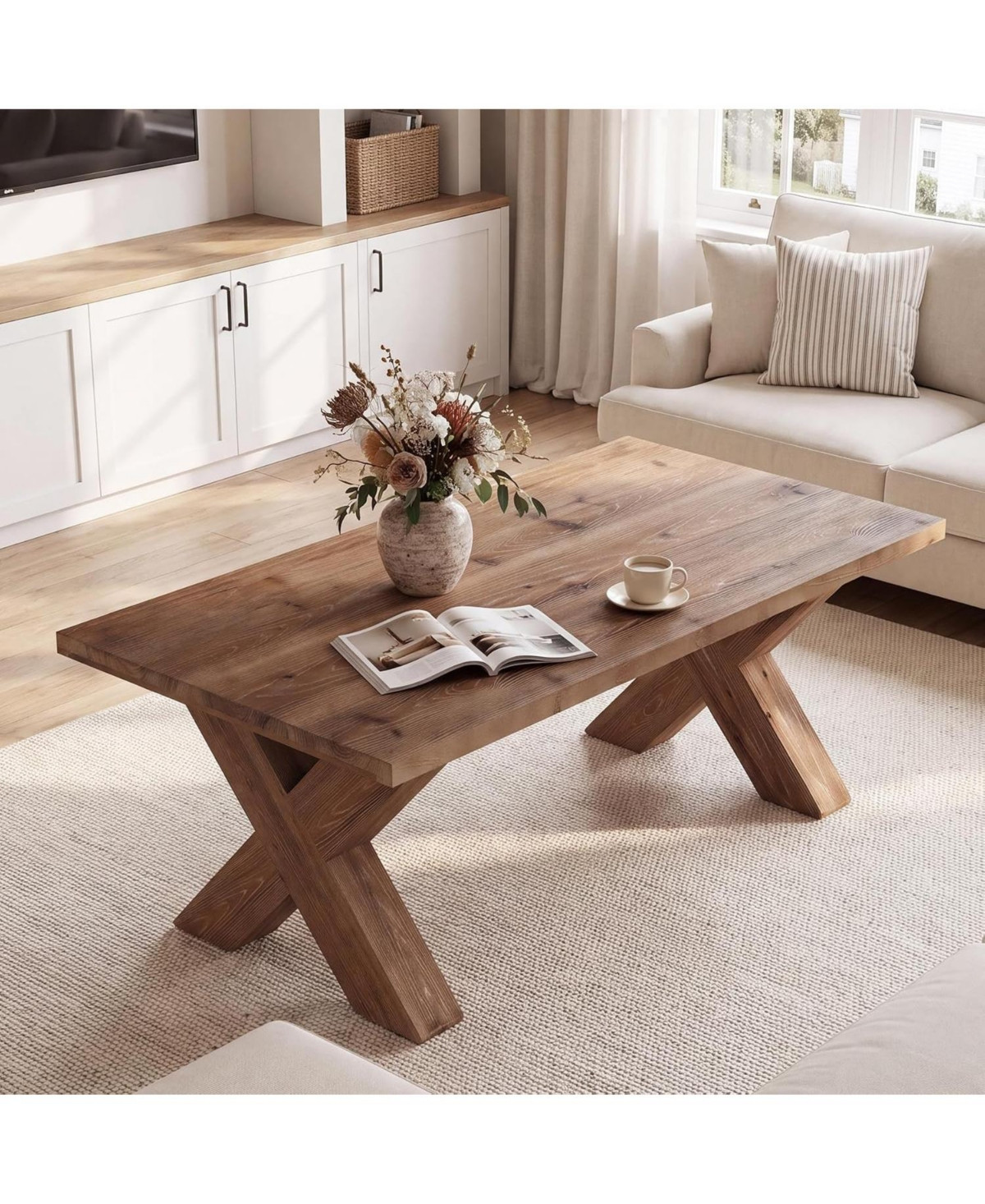 Tribesigns 47'' Solid Wood Coffee Table with X-shaped Legs,Farmhouse - Rustic brown | Macy's