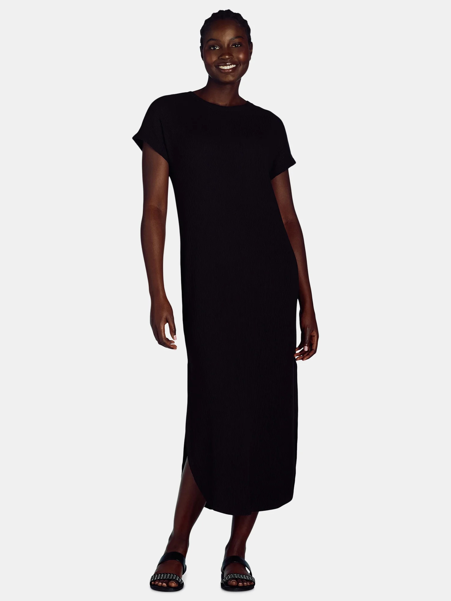 Time and Tru Women's and Women's Plus Rib Maxi Dress with Short Sleeves, Sizes XS-4X | Walmart (US)