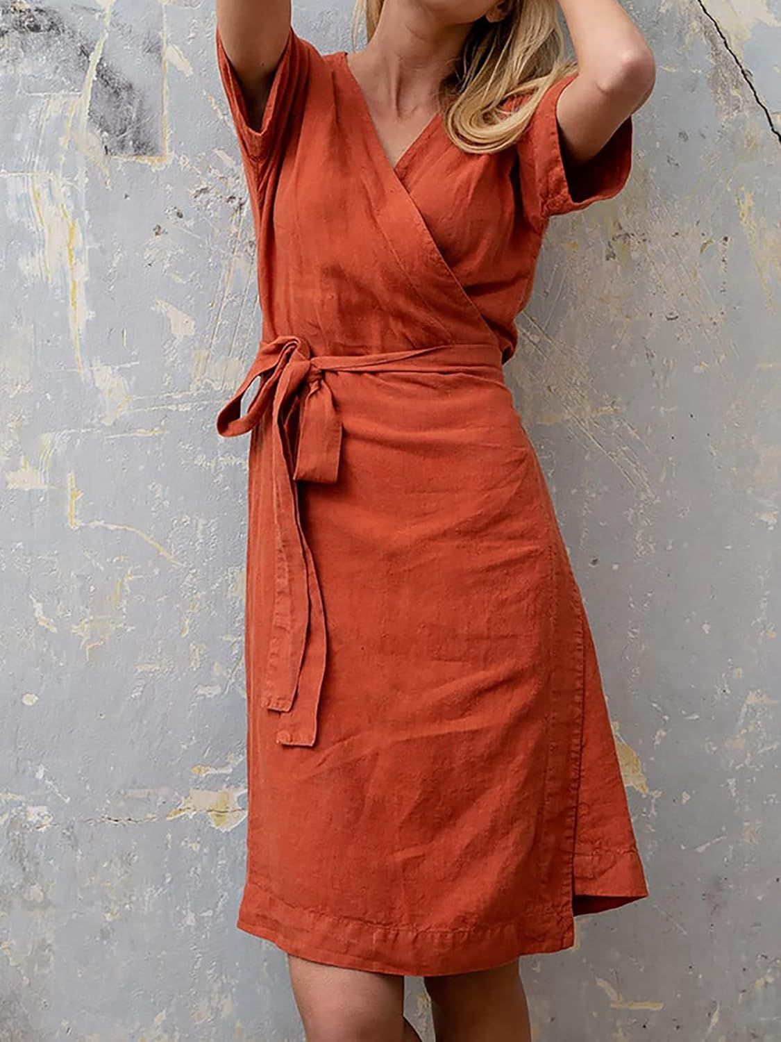 MORCHOY Womens Wrap Linen Cotton Dress, Sustainable Bohemia Midi Dress for Women, Cocktail Summer... | Amazon (CA)