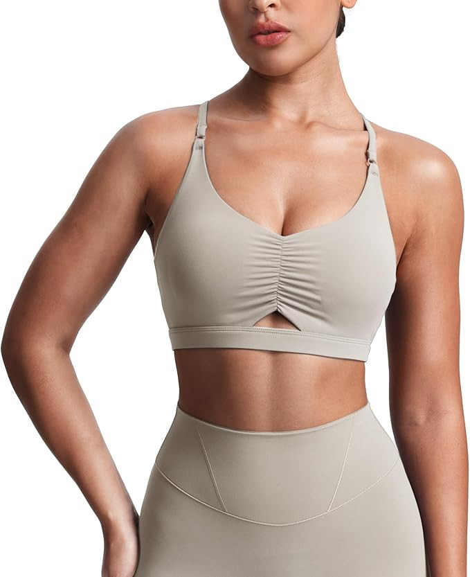 Aoxjox Women's Workout Sports Bras Cross Back Fitness Athletic Velura Ruched Bra PlushFlex™ Yog... | Amazon (US)
