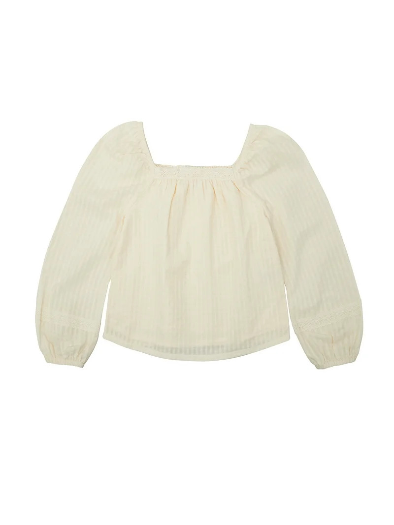 Wonder Nation Girls Long Sleeve Lace Trim Top, Sizes 4-18 & Plus | Walmart (US)