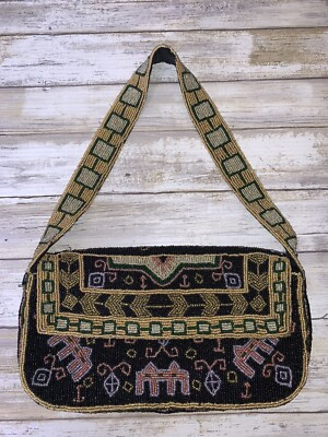 Vintage Christiana Colorful Beaded Small Bag Purse Shoulder Strap Abstract | eBay AU