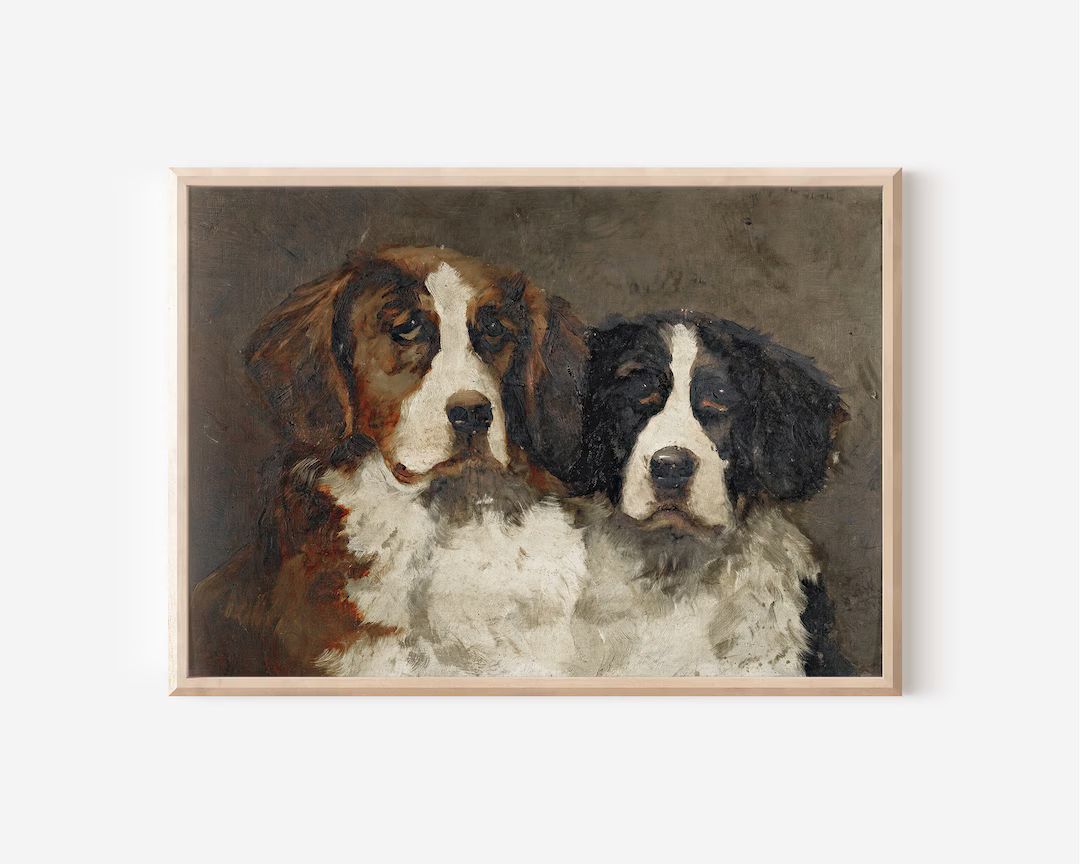 Vintage Dogs Oil Painting Downloadable Pet Wall Art Modern Farmhouse Antique Dog Wall Decor - Ets... | Etsy (US)