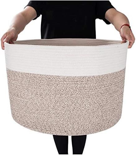 Mintwood Design Extra Large 22 x14 Inches Decorative Woven Cotton Rope Basket, Laundry Basket, Bl... | Amazon (US)
