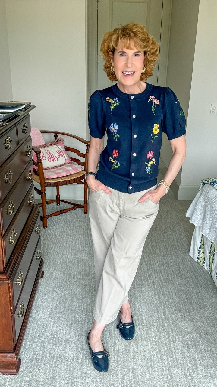 This darling $30 lightweight Walmart sweater looks so high end! I've paired it with my fave stretch chinos and navy patent Mary Jane's. I finished off with a Baublebar bracelet stack - all $10 right now, and my fave Baublebar earrings - 20% off right now. This is a great outfit for lunch with friends, errands, work, etc. Hurry, you KNOW GOOD STUFF from Walmart sells out fast!

#LTKgrwm #LTKootd