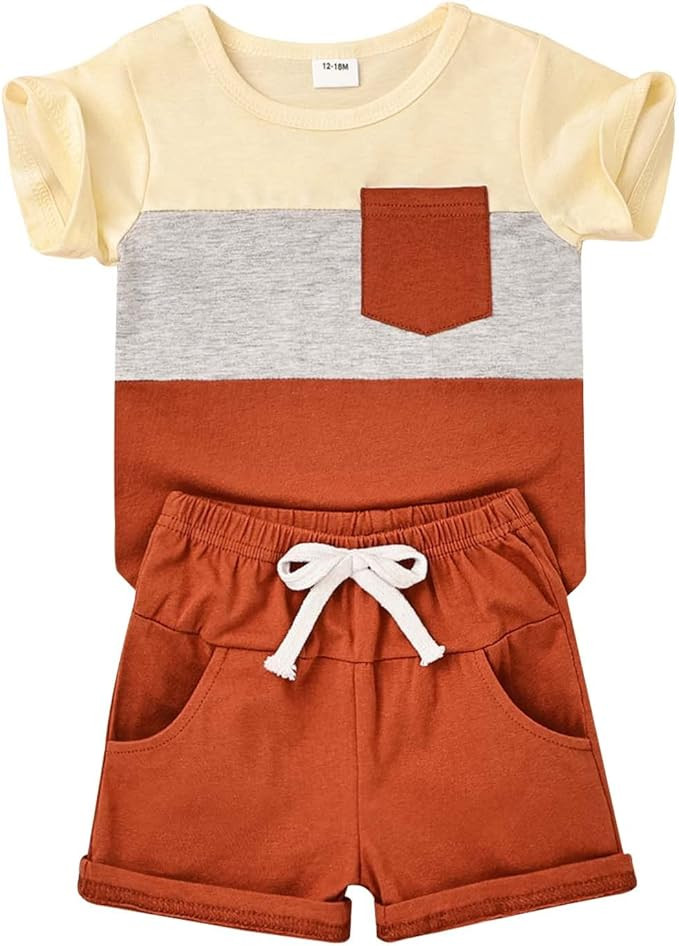 Baby Boy Clothes Toddler Boy Summer Outfits Short Sleeve Patchwork Top T-shirt & Pocket Pant Set ... | Amazon (US)