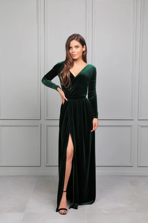 Deep Green Bridesmaid Velvet Dress High Quality Fabric Wrap | Etsy | Etsy (US)