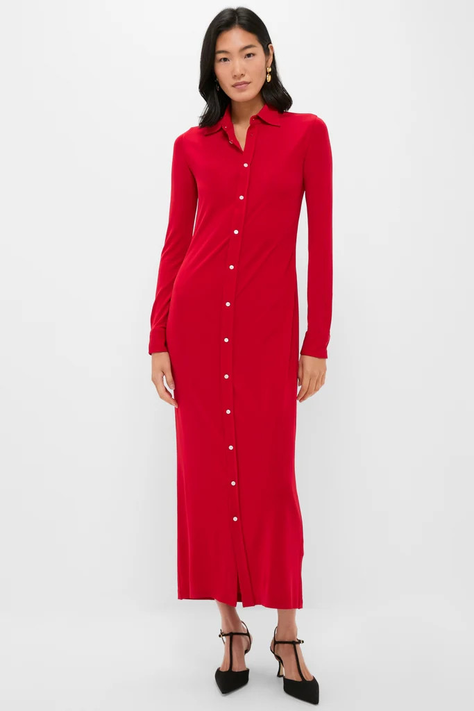 Park Avenue Red Matte Jersey Knit Collared Dress | Tuckernuck (US)