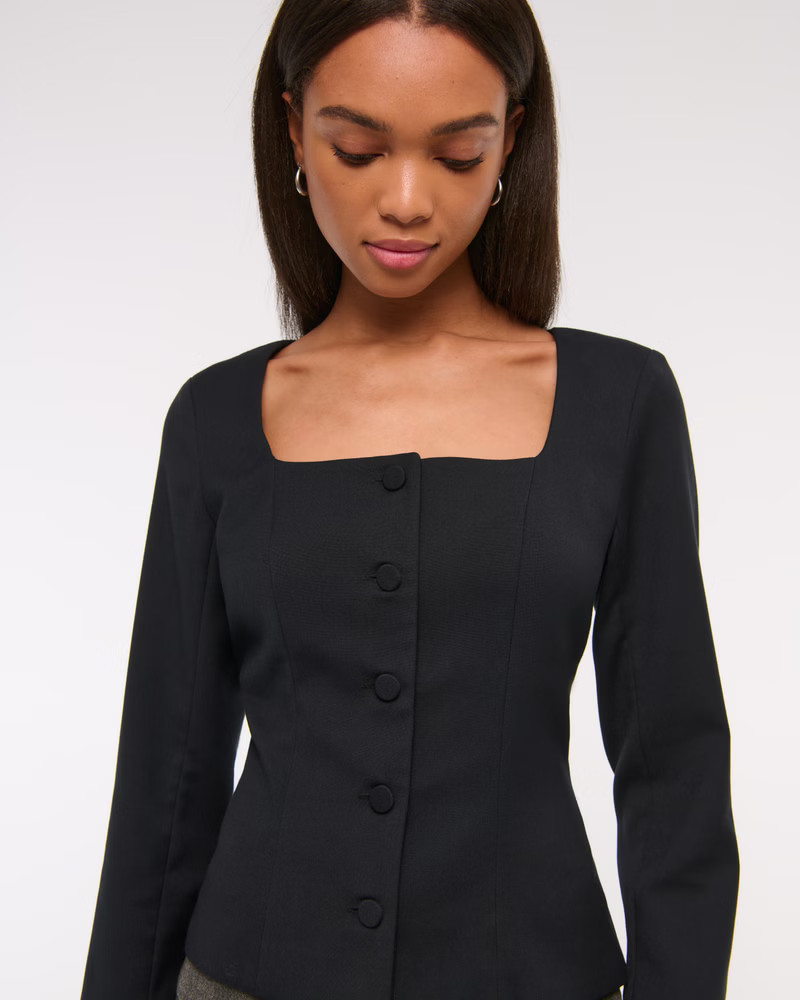 Women's Long-Sleeve Squareneck Tailored Vest | Women's | Abercrombie.com | Abercrombie & Fitch (US)