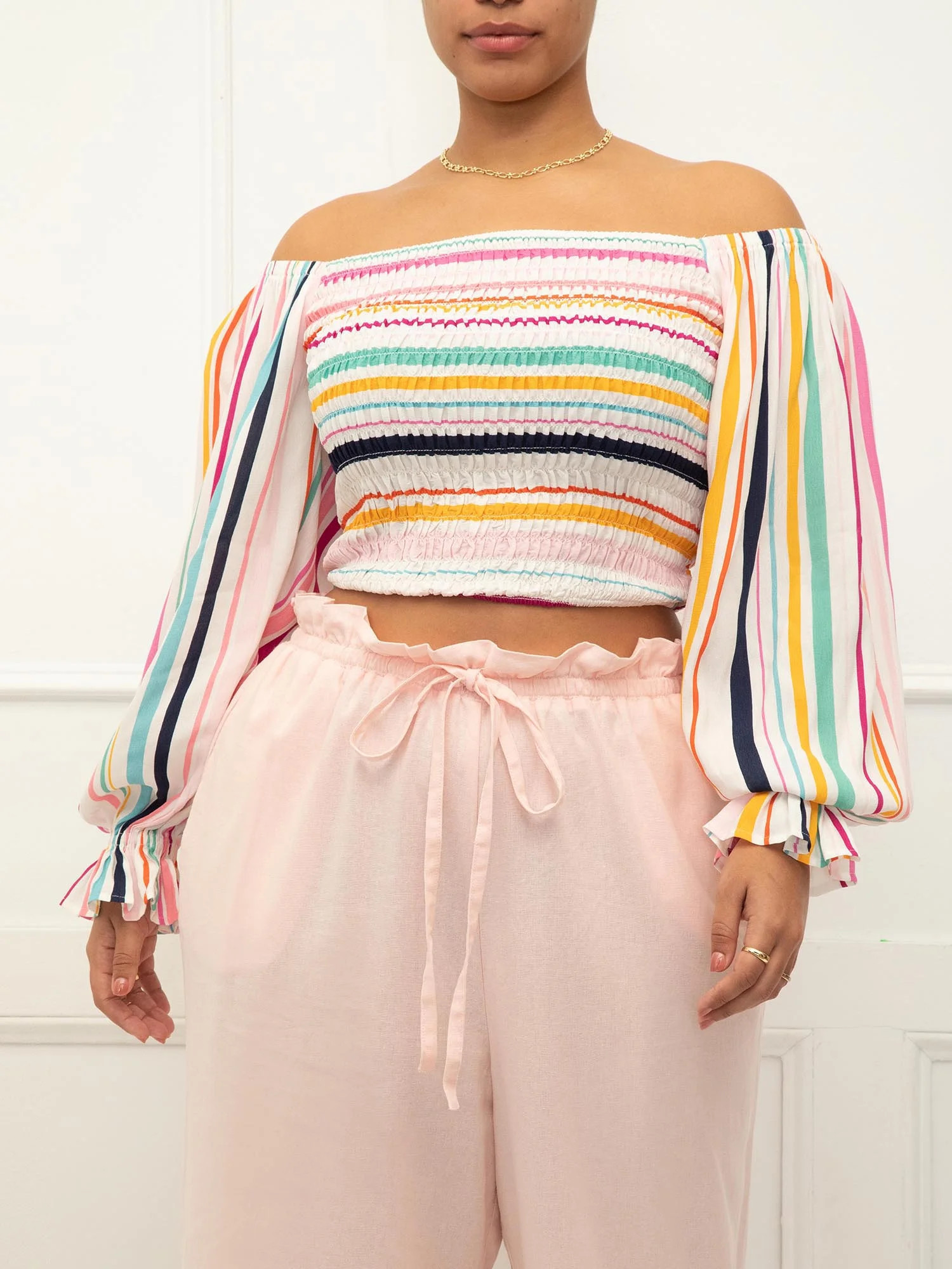 ELOQUII Elements Women's Plus Size Printed Smocked Off The Shoulder Top - Walmart.com | Walmart (US)