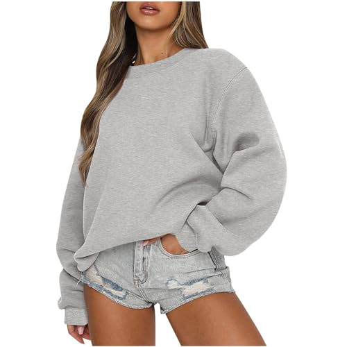 slqdgmryz Crewneck Sweatshirts Women Loose Fit Oversized Sweatshirt Preppy Fall Comfy Cute Hoodies Y2K Fleece Pullover Womens Sweatshirt Oversized Sweatshirts for Women Loose Fit, Gray, Large | Amazon (US)