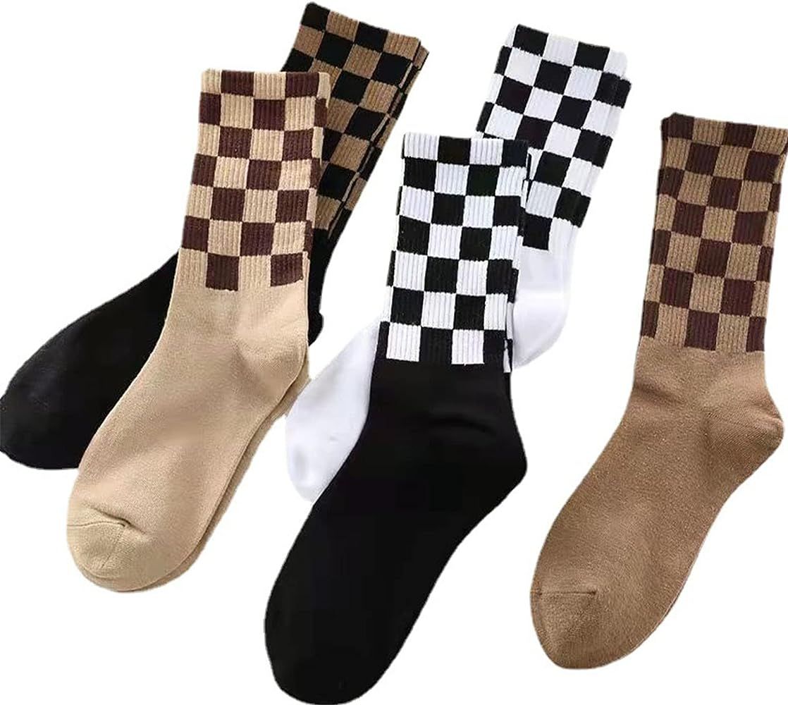 Checkered Socks, Fashion Socks for Women, Checkered Socks Women, Cotton Funny Crew Socks Fun Cozy... | Amazon (US)