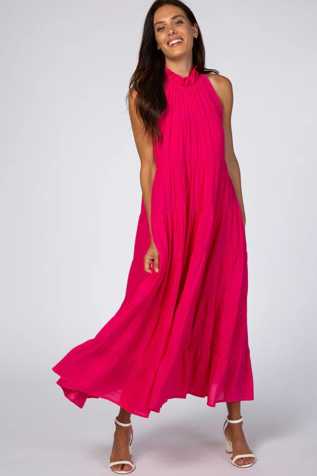 Fuchsia Tiered High Neck Maxi Dress | PinkBlush Maternity