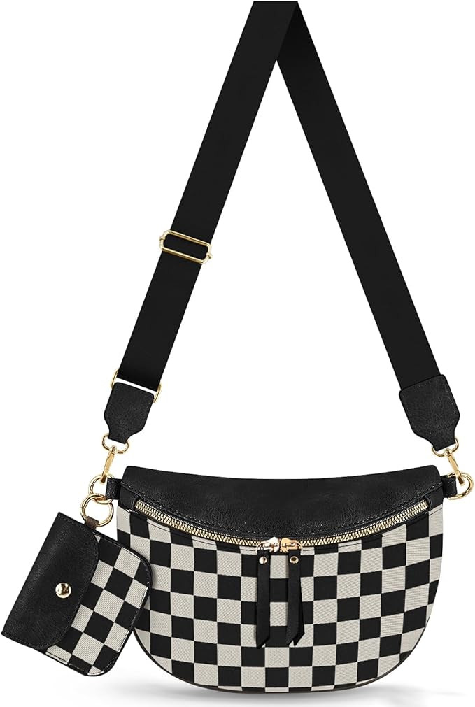 Checkered Crossbody Bag Bum Bags for Women Crossbody PU Leather Checkered Wallet Belt Bag Crossbo... | Amazon (US)