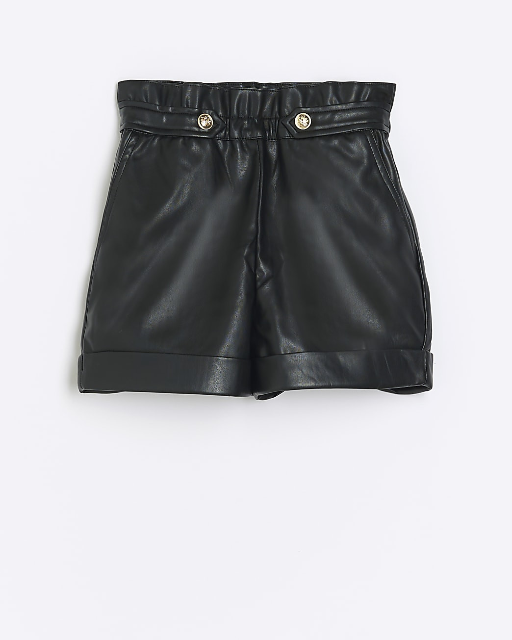 Girls black faux leather paperbag shorts | River Island (UK & IE)