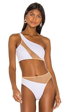 Norma Kamali Snake Mesh Bikini Top in White & Nude Mesh from Revolve.com | Revolve Clothing (Global)